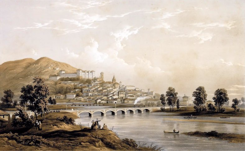 Linea ferroviaria Torino-Genova, veduta del ponte ferroviario di Moncalieri, 1848