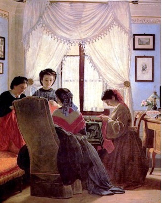 Le cucitrici delle camicie rosse, di Odoardo Borrani