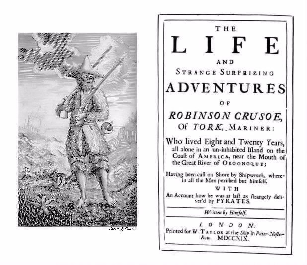 Frontespizio della 1° edizione di “Robinson Crusoe” di Daniel Defoe