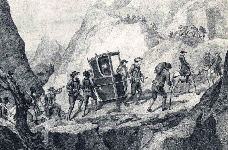 2La salita del pontefice Pio VI lungo la mulattiera del valico del Moncenisio nel 1799