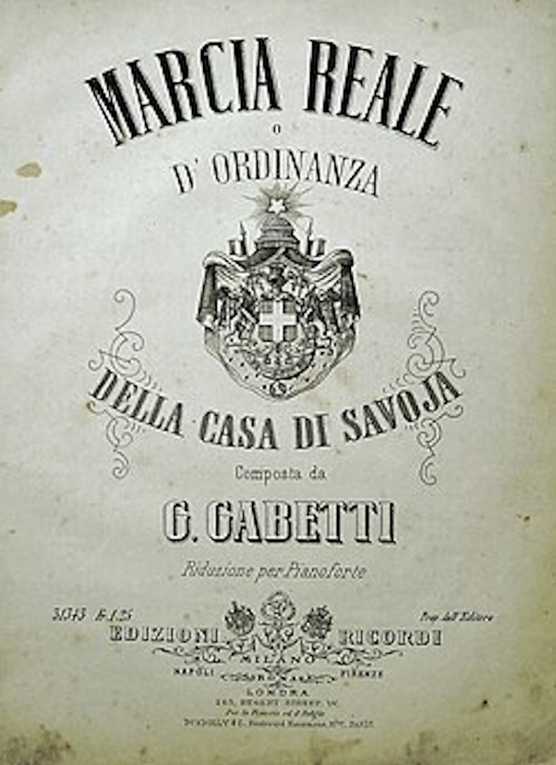 Frontespizio di una trascrizione per pianoforte della Marcia Reale di Giuseppe