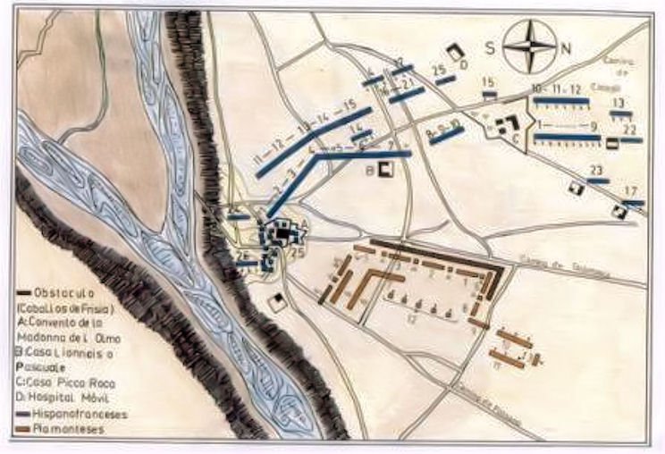 30 settembre 1744, Battaglia di Madonna dell’Olmo, planimetria del campo di battaglia