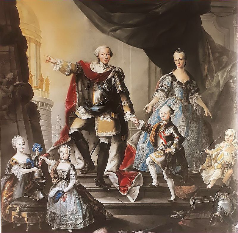 La famiglia di Vittorio Amedeo III e Maria Antonietta di Spagna, in un dipinto di Giuseppe Duprà del 1760
