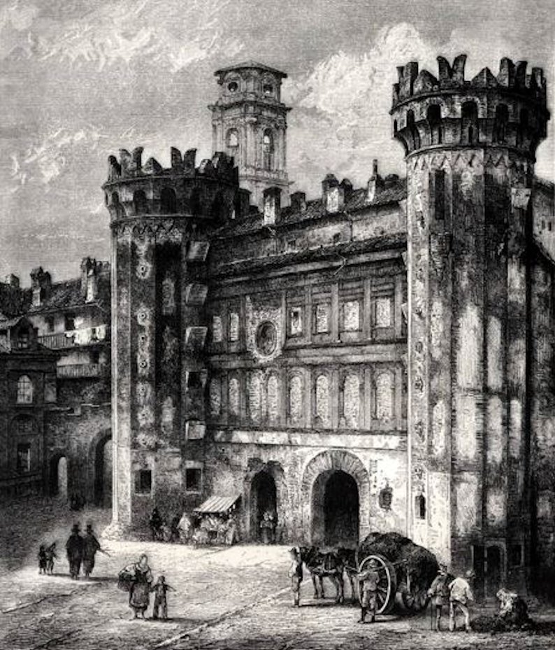 7Antica incisione della Porta Palatina quando era sede delle carceri del Vicariato