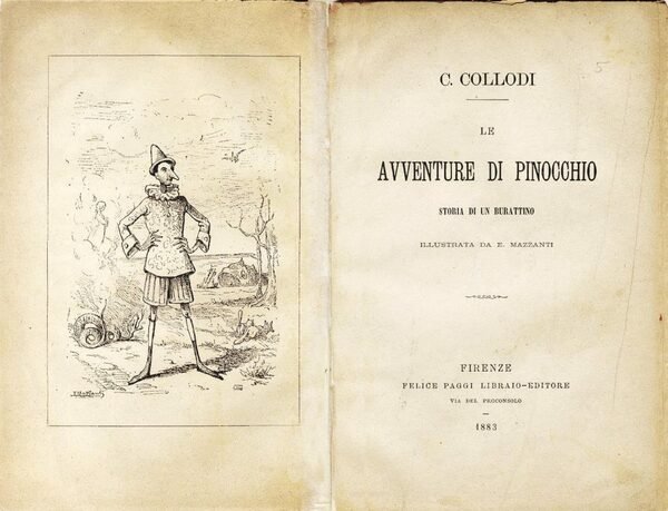 Copertina originale di “Le avventure di Pinocchio” 1883